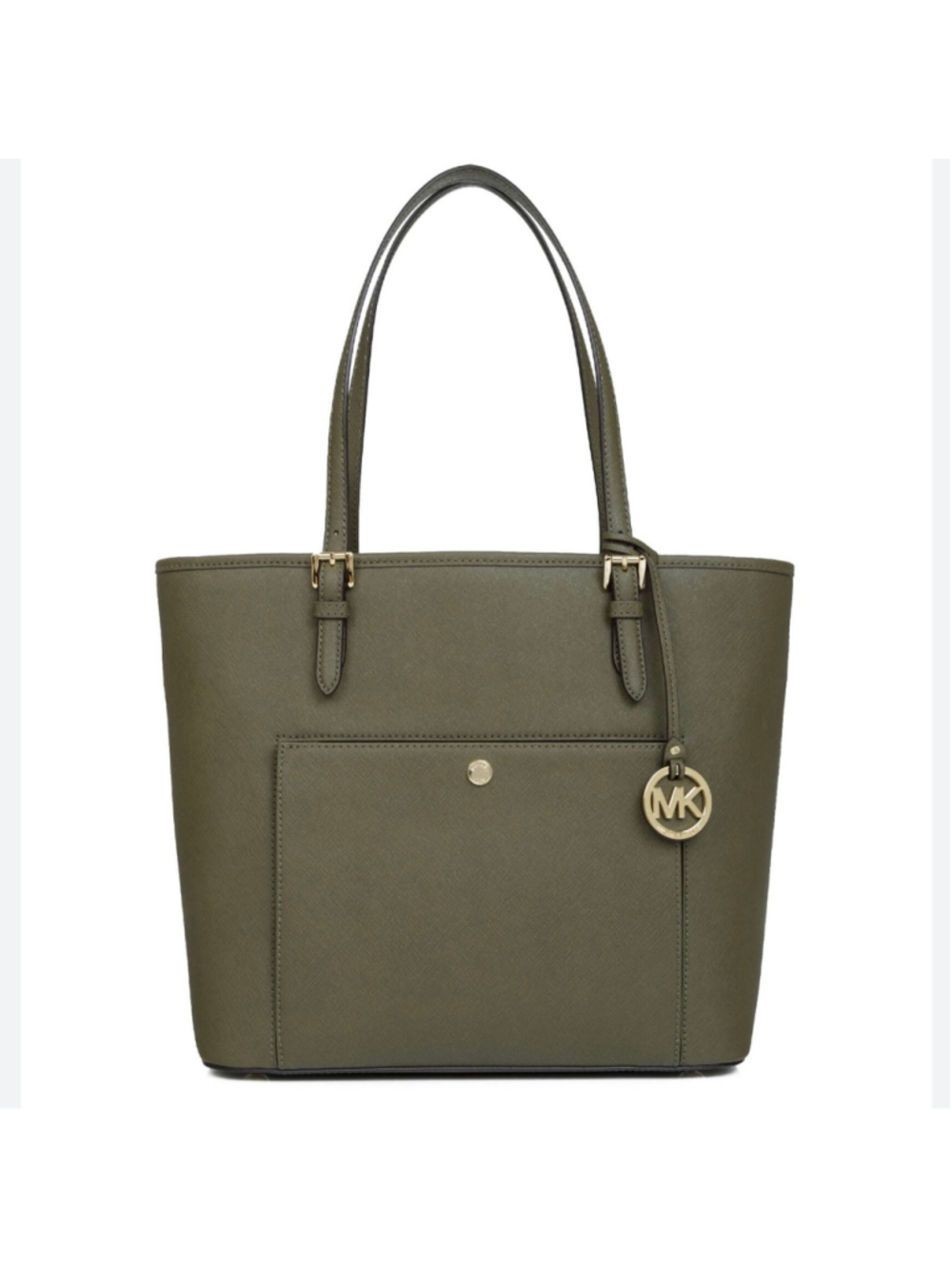 Michael Kors Jet Set Saffiano Leather Tote Bag Olive Green Gold